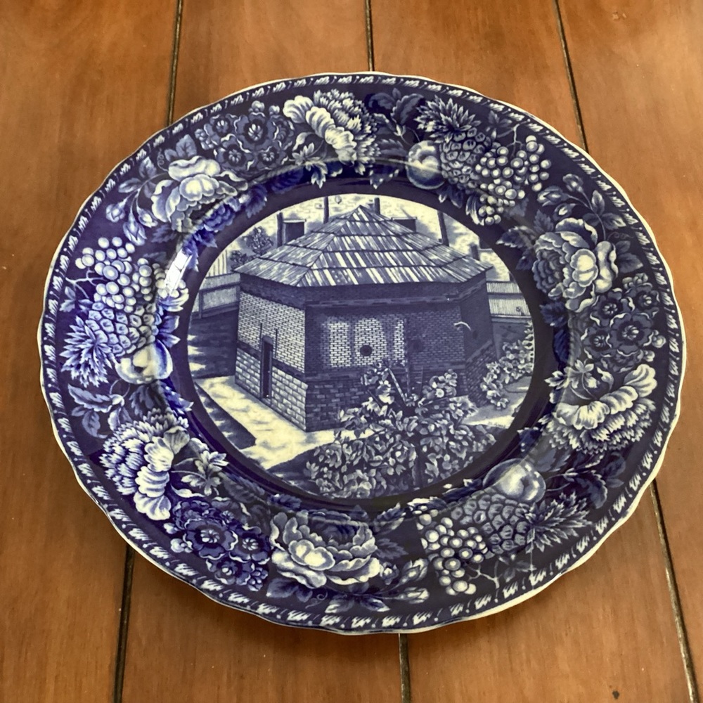 Vintage Flow Blue Plate, Fort Pitt Block House made in Staffordshire England